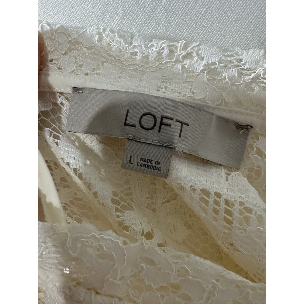 Ann Taylor Loft Women's Large Mock Neck 3/4 Sleeve White Sheer Lace Top Ethereal - Picture 6 of 11